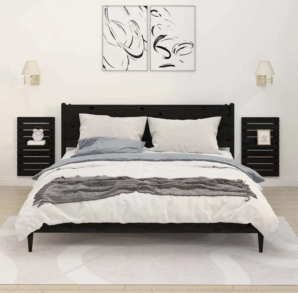 Comodini Sospesi Neri Legno Pino Massiccio 2 Pz - Living Store Offerta