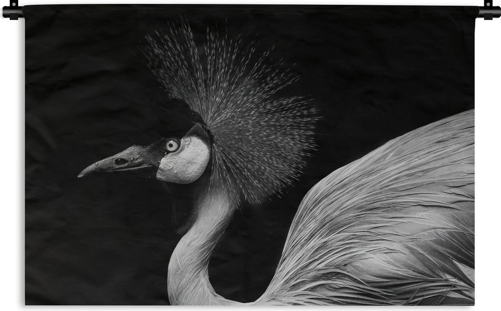 MuchoWow Wandteppich Wandbehang Kranich - Schwarz - Weiß - Vogel - Tiere 90x60 cm Tapisserie Dekoration Wandtuch - Wandskulpturen - Bildteppich