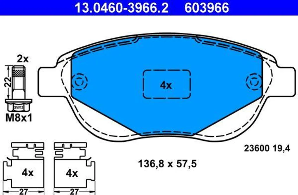 ATE 13.0460-3966.2 Jeu de plaquettes de frein à disque OE 425235 pour C3