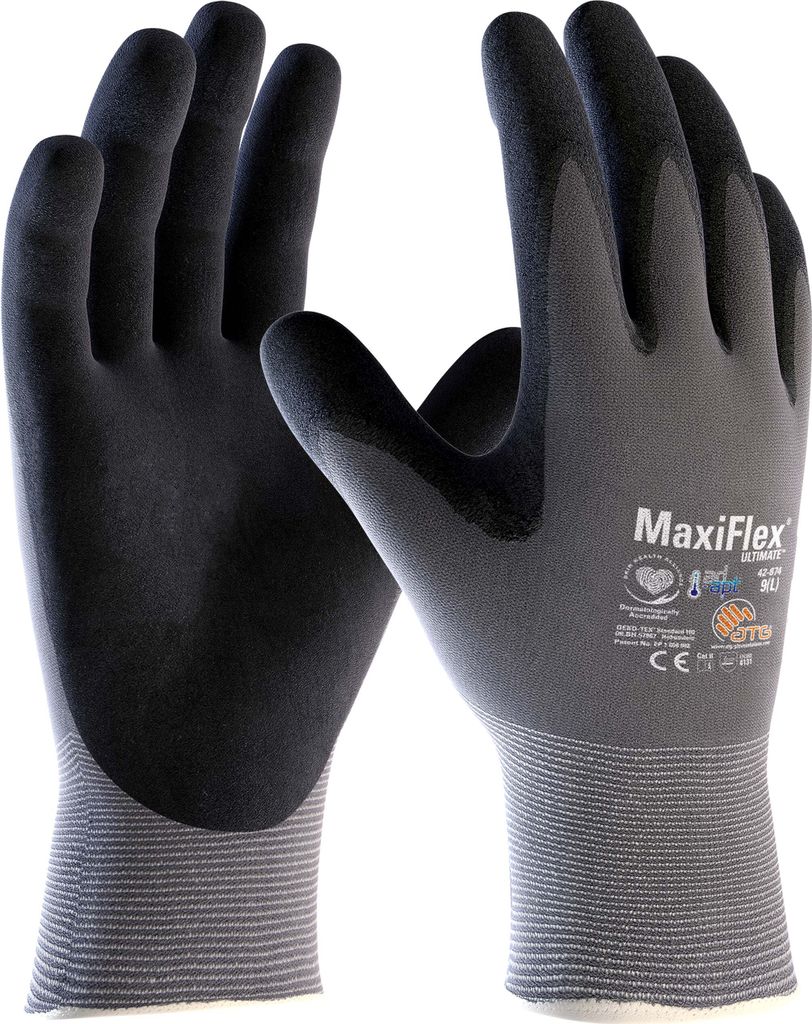 ATG MaxiFlex Ultimate? AD-APT Nylon-Strickhandschuhe (42-874 HCT), SB-Verpackung 6, grau/schwarz
