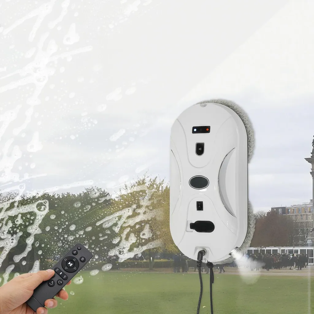 Robot lave-vitres blanc avec télécommande et mode automatique 2 min/m²