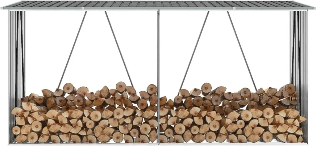 Range-bûches 330cm en acier galvanisé gris - Structure anticorrosion durable
