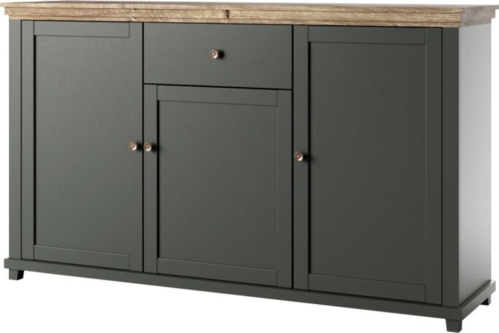 Furniture24 Kommode, Sideboard Evora 47, mit 3 Türen, 1 Schubkästen, Grün, Landhaus möbel, Wohnzimmerschrank