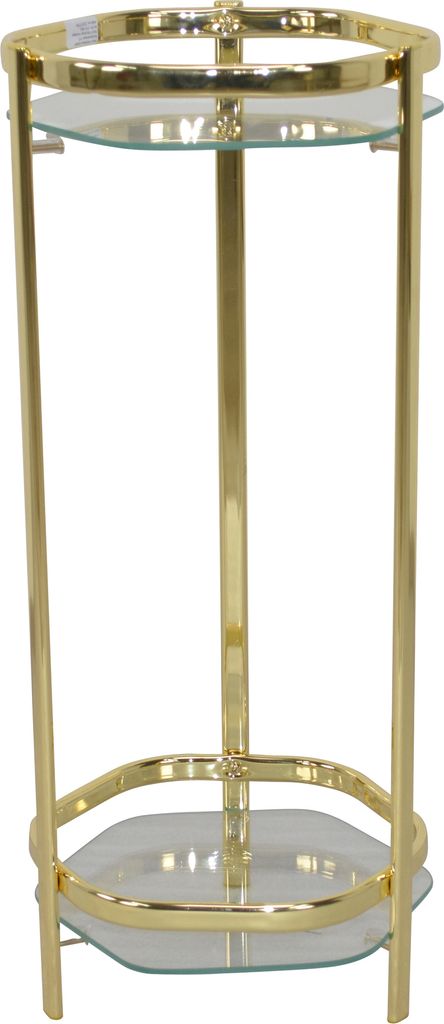 A gold and glass plant stand.