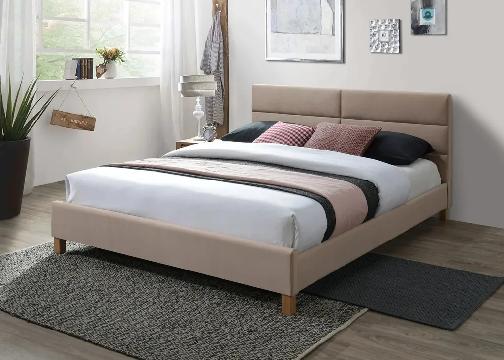 Lit 2 personnes 160x200 beige avec sommier à lattes modèle ALMONA chic