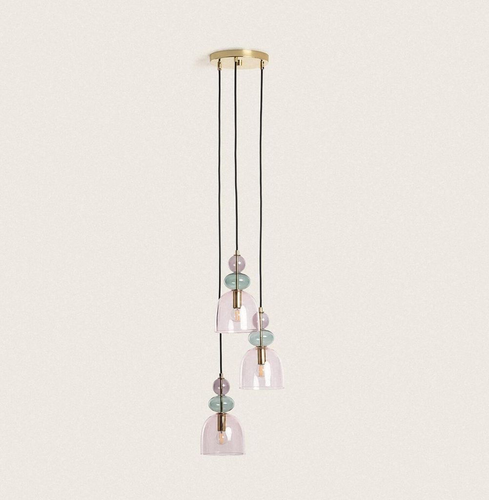 Hängeleuchte Metall und Glas Tri Baudelaire Rosa