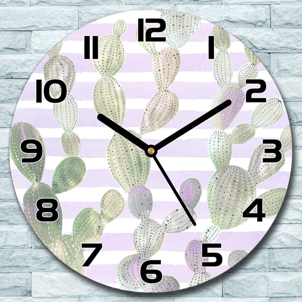 Wanduhr aus Glas Rund fi 30 Vintage Kakteen Quarz Deko Schlafzimmer Büro