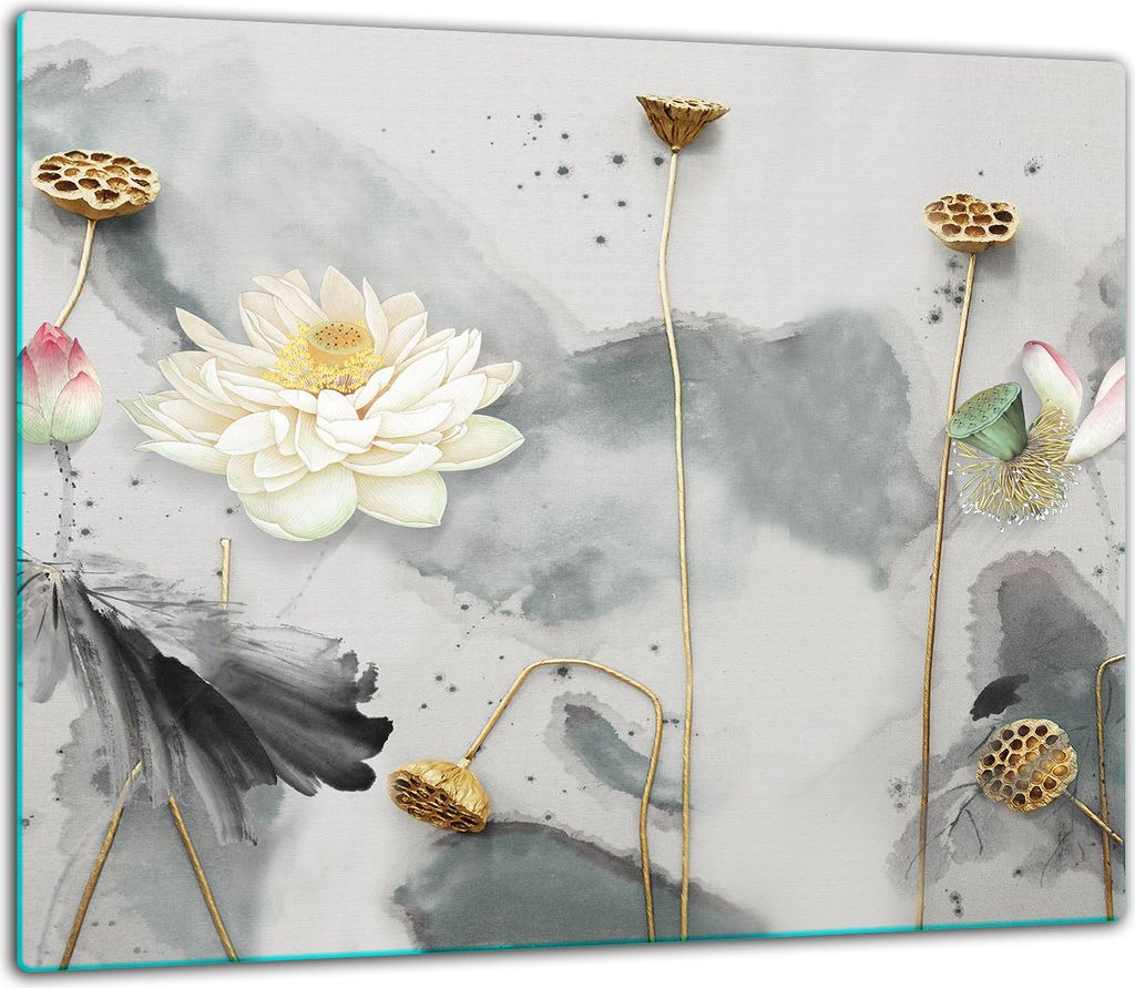 Herdabdeckplatten Glaskeramikkochfeld-Abdeckung Spritzschutz Glas 60x52cm Blume