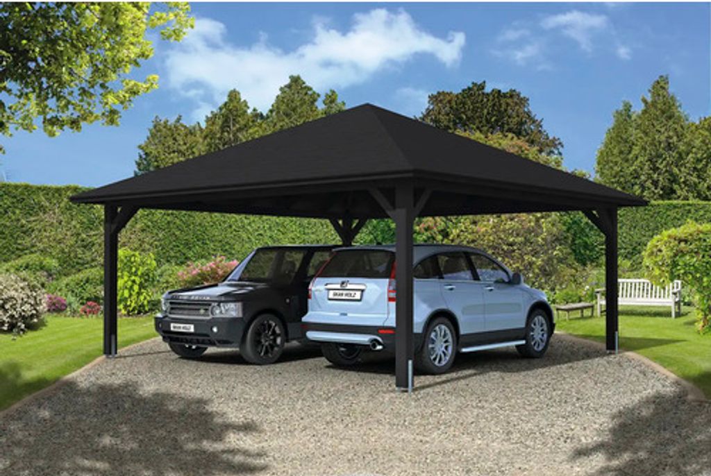Doppelcarport SKAN HOLZ Taunus inkl. Pfostenanker 634 x 634 cm anthrazit