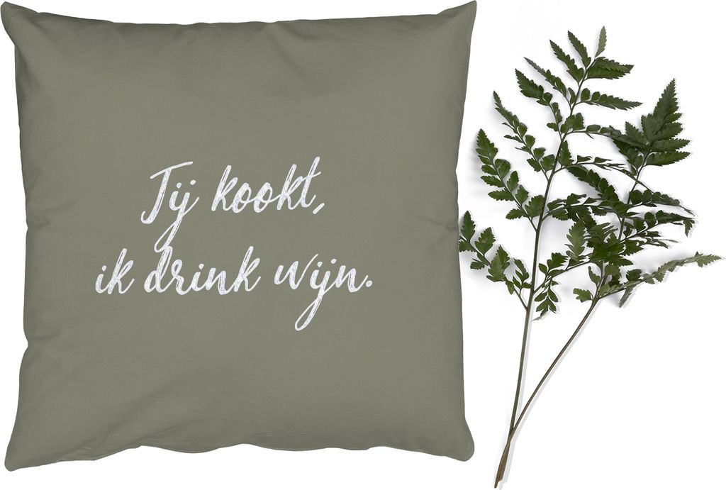 MuchoWow Zierkissen Sofakissen Wohnzimmer Dekokissen 40x40 cm Zitate - Du kochst, ich trinke Wein - Sprichwörter - Foto Kissen - Schlafzimmer De...