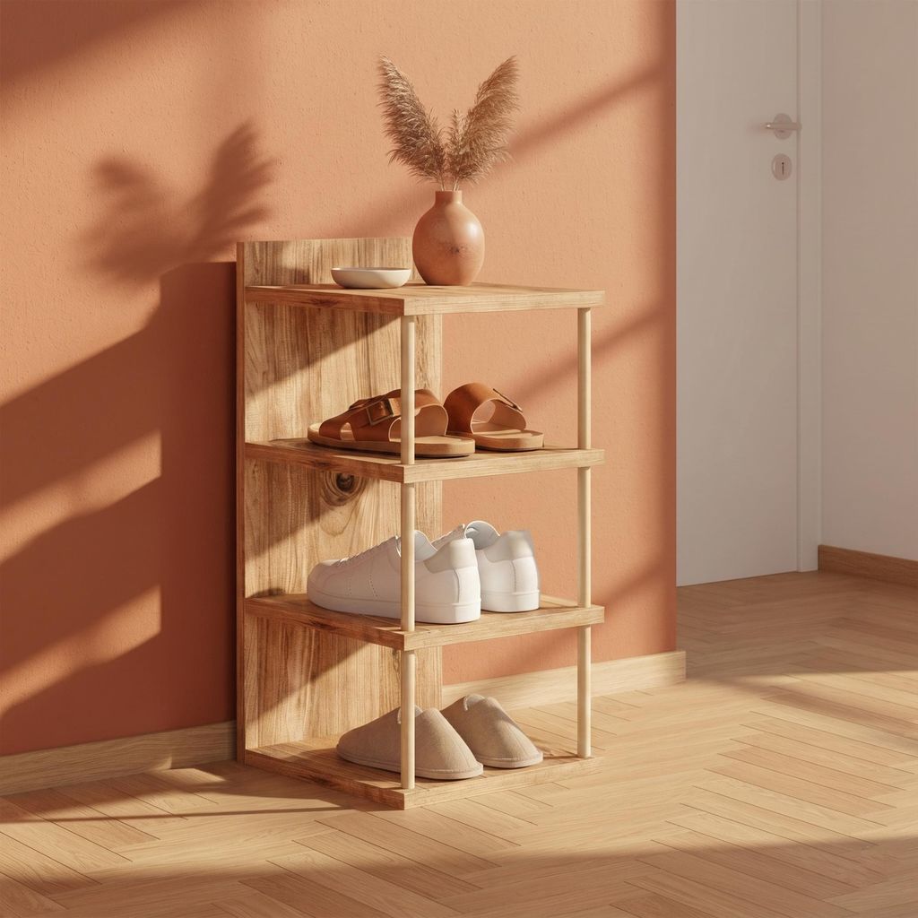 Schuhregal 4 Ebenen – Schuhständer Holz Flur Garderobe – Schuhaufbewahrung platzsparend – 3 Farben – 29x30x60cm