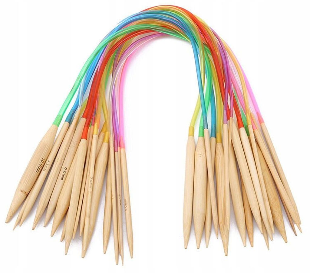 Craft Rundstricknadeln Set – 18 Stück 80cm – Bambus Stricknadeln mit Seil – Perfekt für Wolle, Handarbeiten & DIY-Projekte