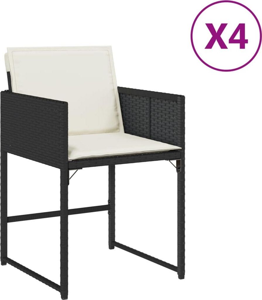 Gartenstühle mit Kissen 4 Stk. Schwarz Poly Rattan