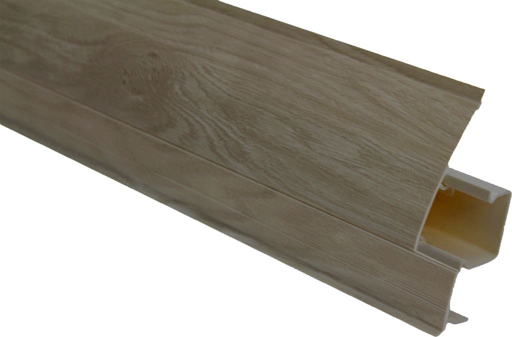 LEMAL Sockelleisten Sparpaket, PVC 65x23mm - Fußleisten mit Kabelkanal - (56 Meter 0109 Holzoptik grau-braun) Vinylboden Wandabschlussleisten