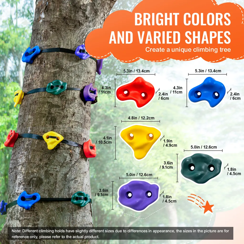 Set di arrampicata sull'albero per ninja VEVOR, 12 prese per l'arrampicata sull'albero, 6 imbracature a cricchetto e una scala per l'arrampicata, rocce per l'arrampicata per bambini e adulti, di diversi colori e forme, per i guerrieri ninja all'aperto - 3