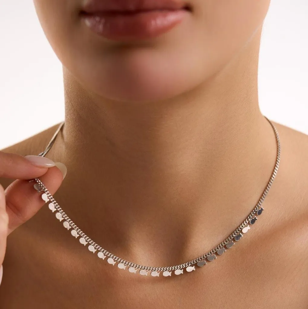 Collier Femme Argent Sterling 925 Motif Poisson Minimaliste Gourmette