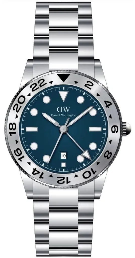 Montre GMT 40 Maillons Argent DW00100922 avec Cadran Double Fuseau Horaire