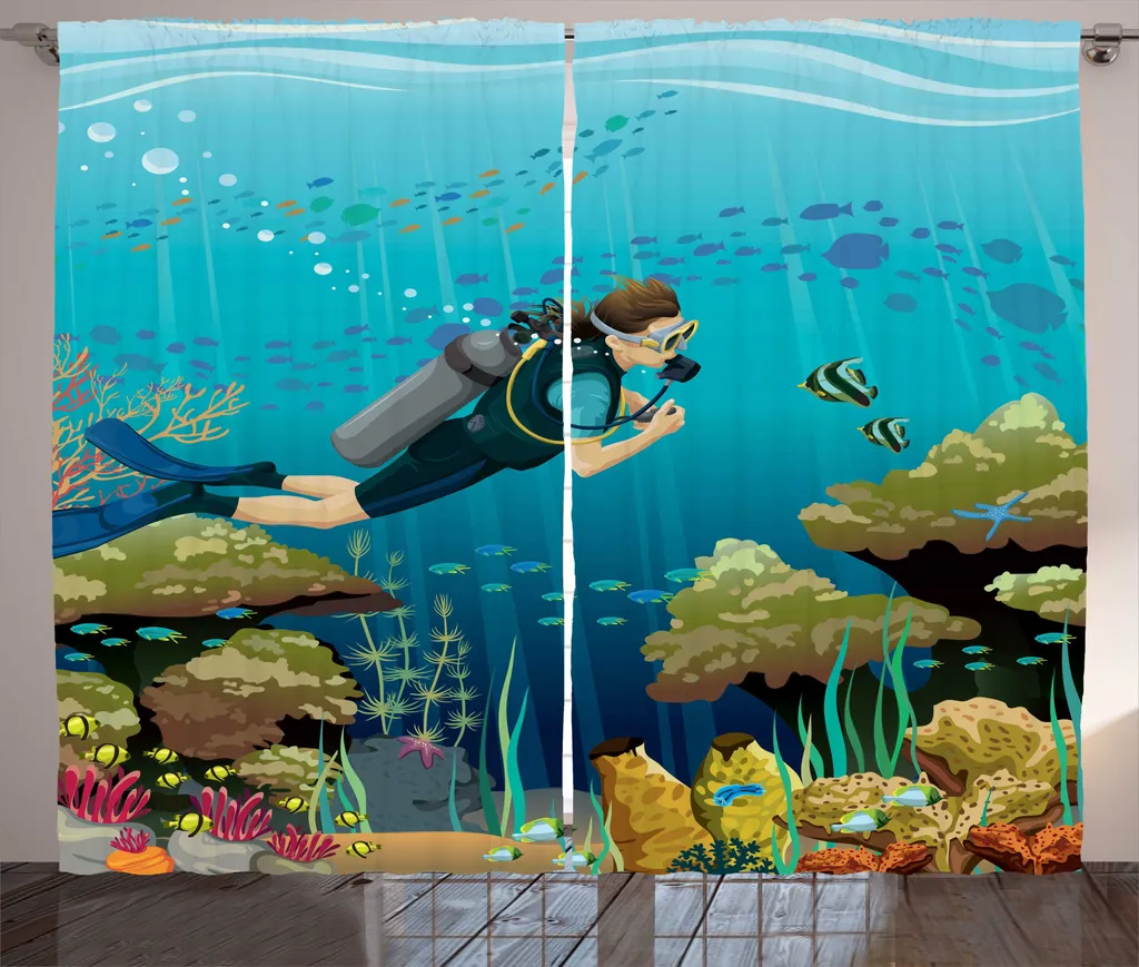 Rideau à ruban froncé ABAKUHAUS Plongeur sous-marin 280 x 225 cm