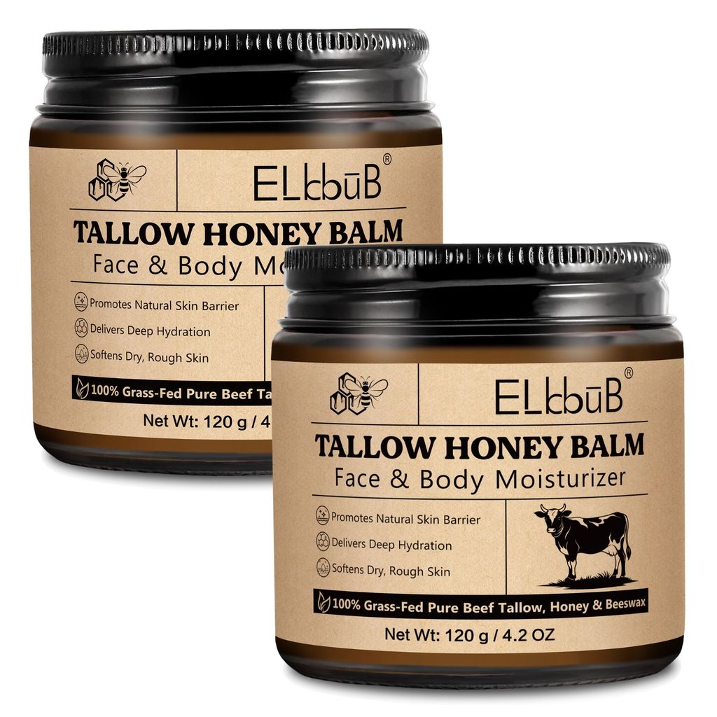 Hautpflege Gesicht Balsam Hautcreme Hautpflegecreme Rindertalg Honig Beef Tallow Creme, 2x 120g