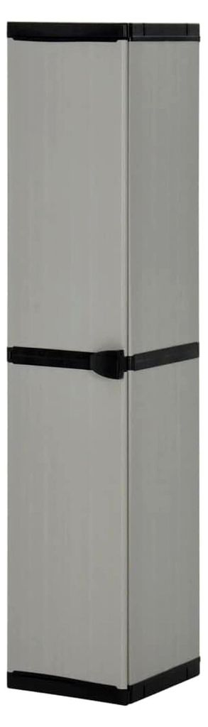 Garten-Lagerschrank, Grau und Schwarz, 34x40x168 cm, mit 3 stabilen Einlegeböden, PVC und PP, langlebig, für Terrasse und Balkon
