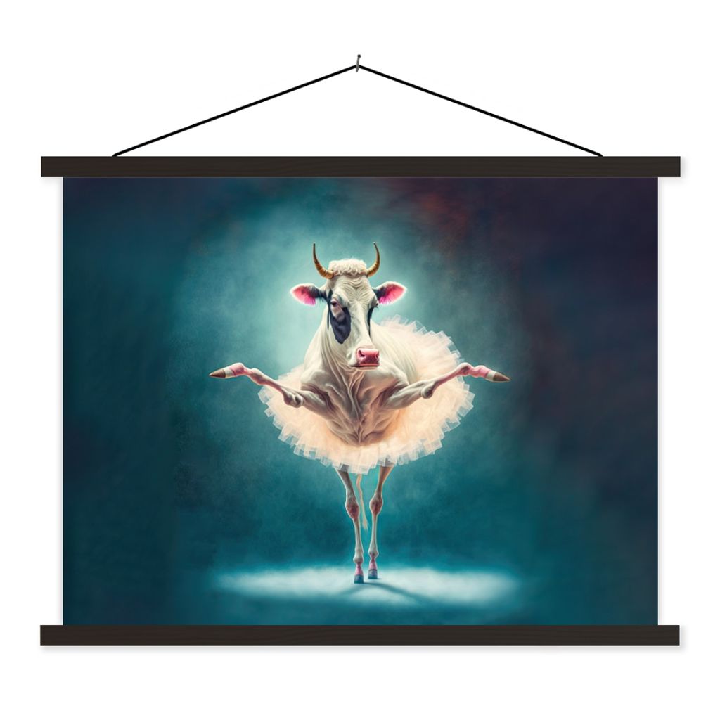 MuchoWow Textilposter Kuh - Rock - Ballett - Tiere - Porträt - Kinder 150x113 cm mit holzfarbenen Rahmen - Poster