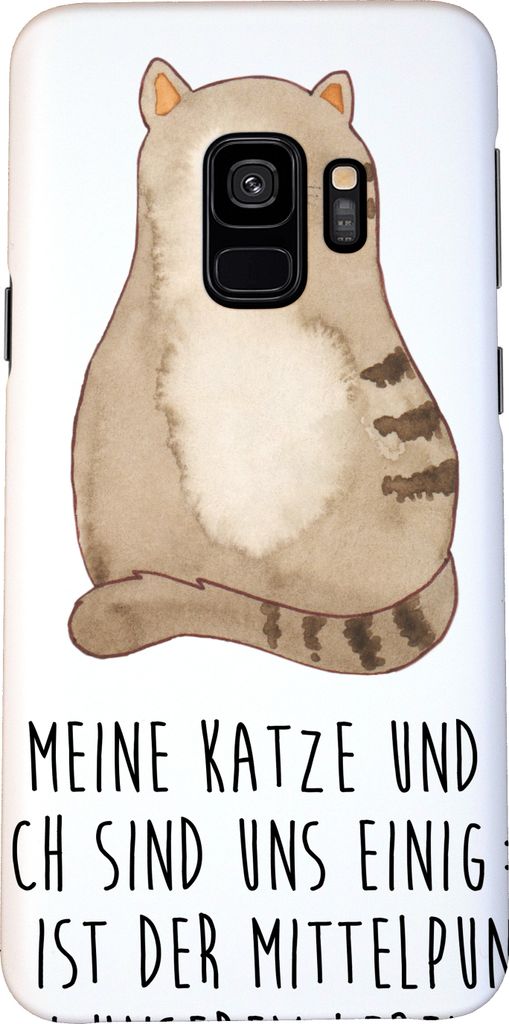 Mr. & Mrs. Panda Samsung Galaxy S9 Handyhülle Katze Sitzen - Weiß - Geschenk, Herz, Hülle, Cat, Cover, Liebe, Cats, Handy Schutzhülle, Smartphone