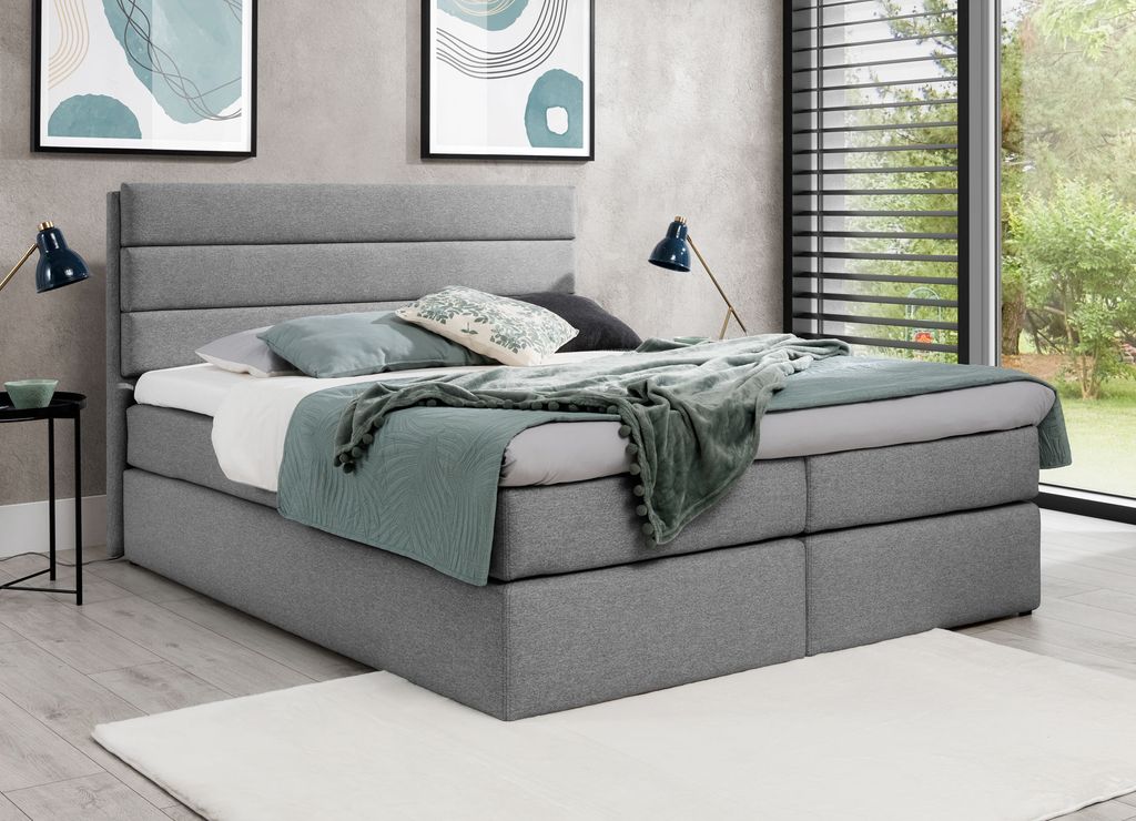 AX LIVING Boxspringbett 180x200 mit Matratze und Topper Sequoio Grau