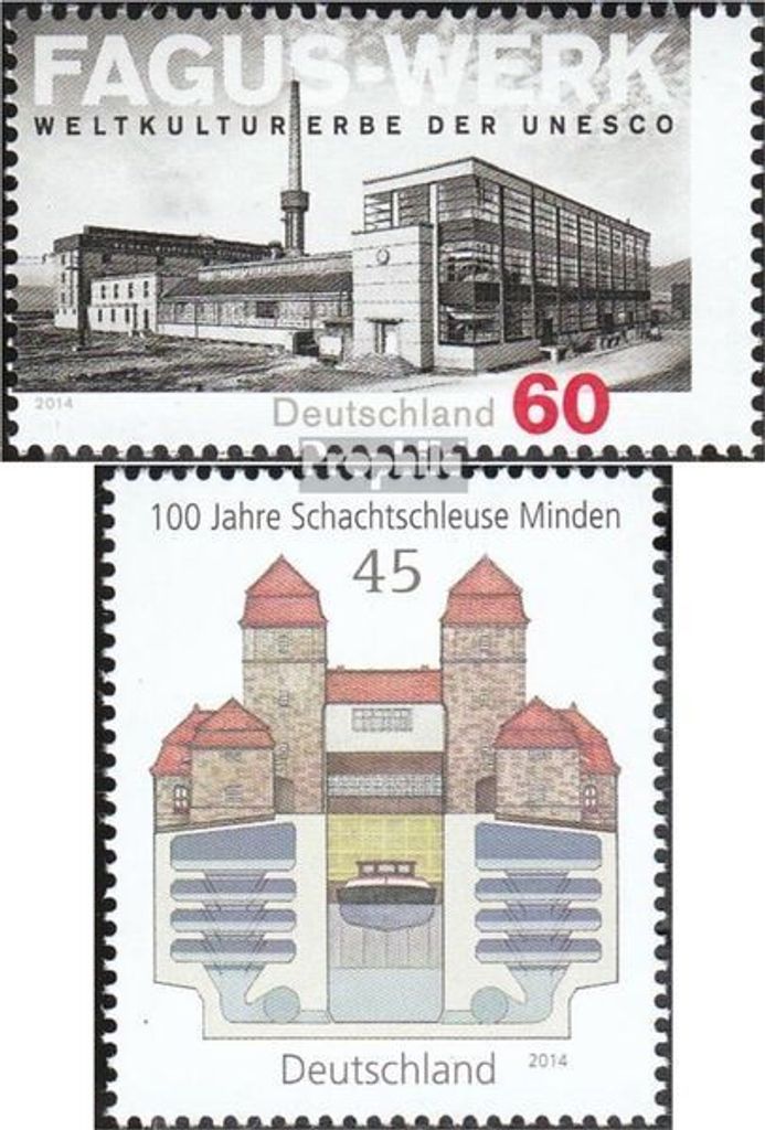 Briefmarken BRD (BR.Deutschland) 2014 Mi 3105,3107 (kompl.Ausg.) gestempelt UNESCO-Welterbe