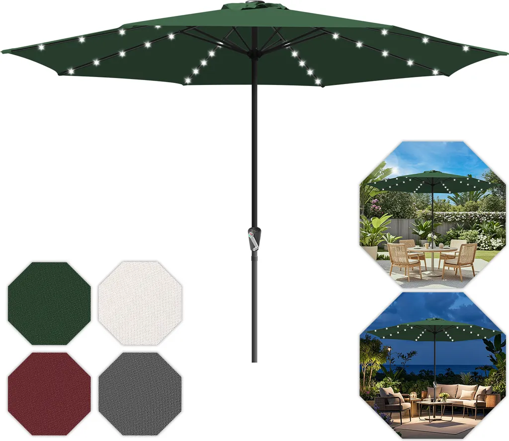 Ombrellone Clanmacy Ø350cm Rosso LED Solare UV40+ per Giardino e Terrazza