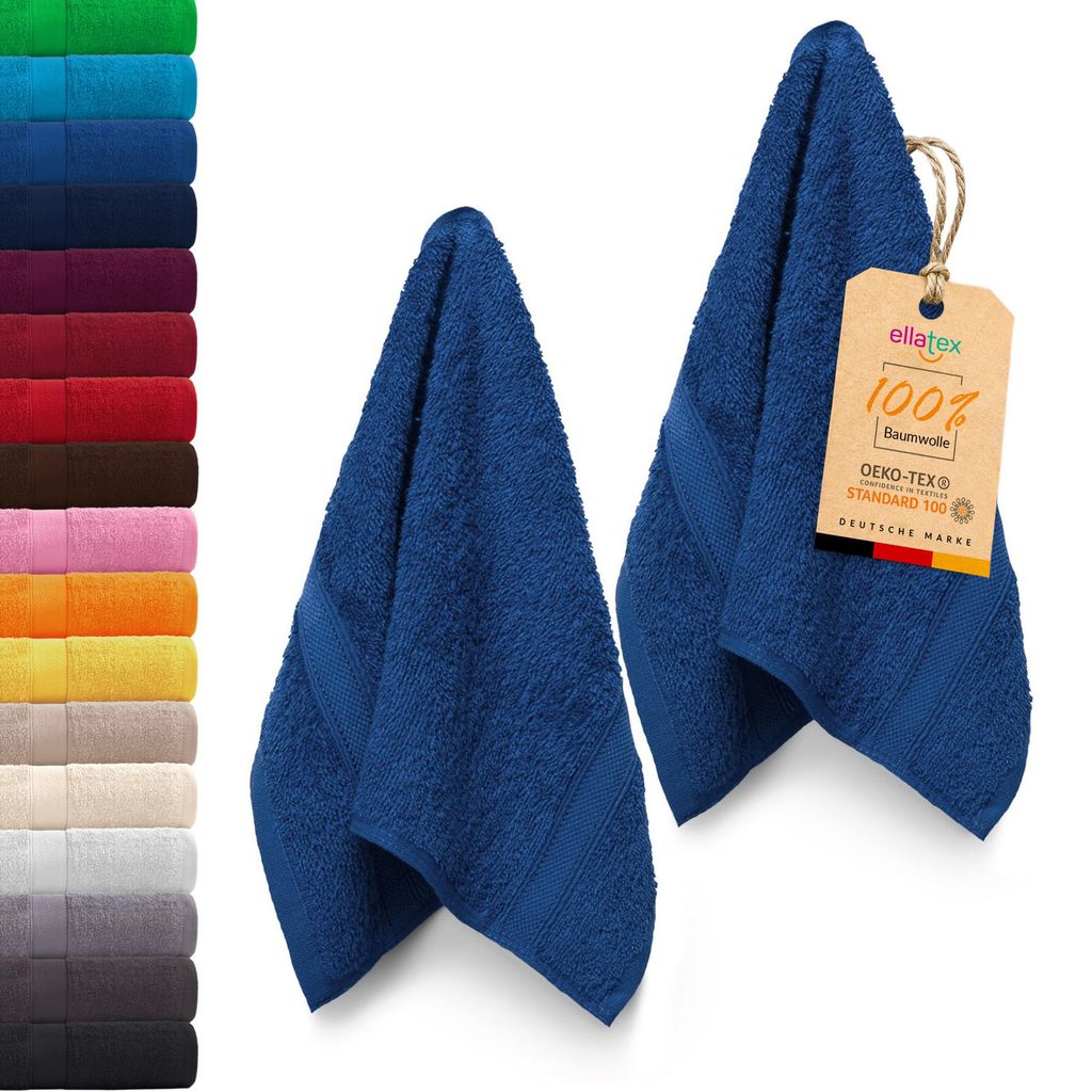 EllaTex PARIS 2er Set Gästetücher 30x50 cm – 100% Baumwolle, 500 g/m² Frottier, in Farbe: Königsblau