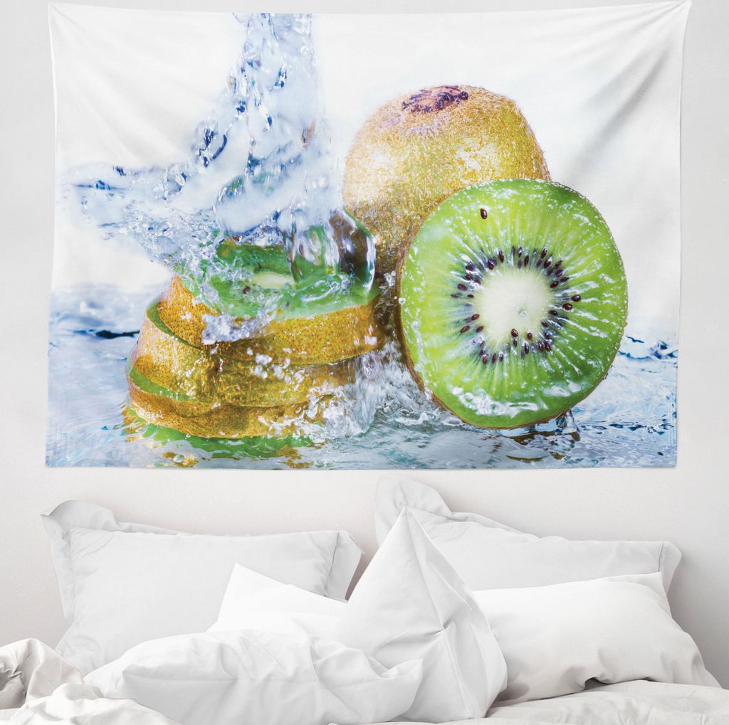 ABAKUHAUS Kiwi Wandteppich, Foto Water Splash auf Obst aus Weiches Mikrofaser Stoff Waschbar ohne Verblassen Digitaldruck, 150 x 110 cm, Mehrfarbig