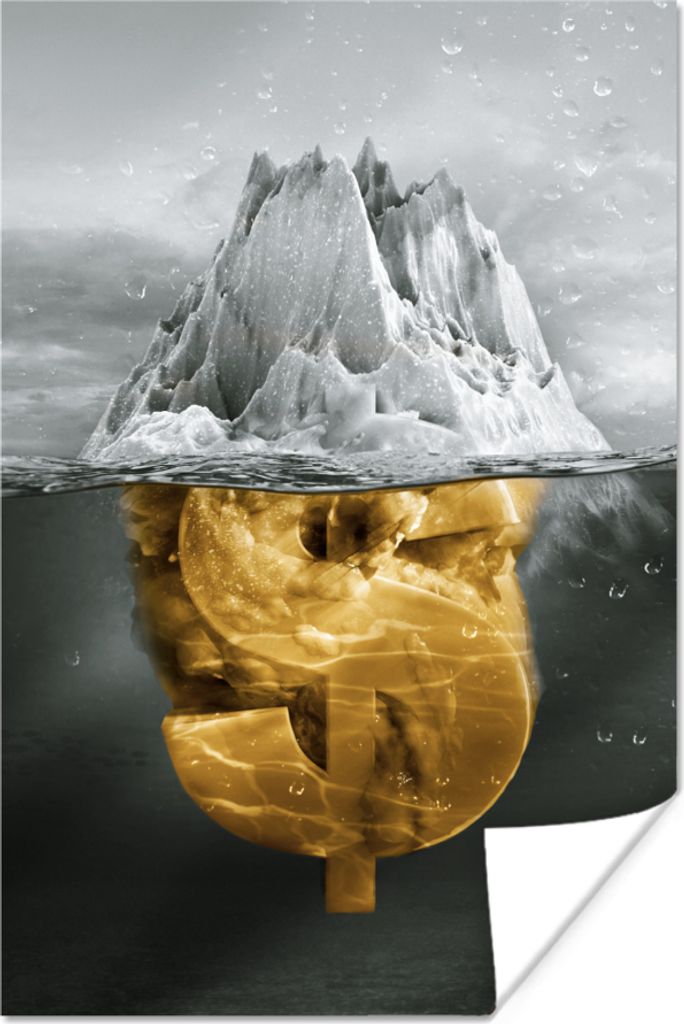 MuchoWow Poster Meer - Gold - Dollar 80x120 cm - Papierdruck