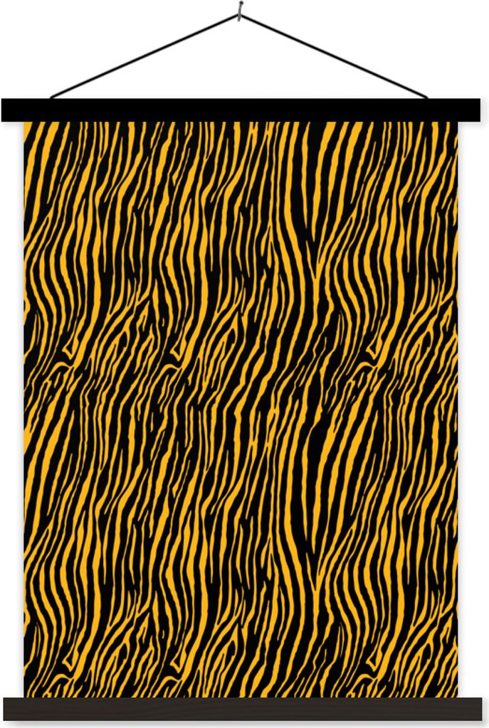 MuchoWow Textilposter Tiermuster - Tiger - Orange - Schwarz 90x120 cm mit schwarzem Rahmen - Dekoration