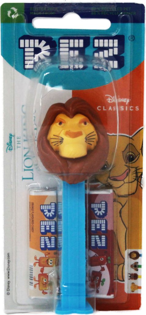 PEZ Figur Löwe Mufasa mit blauem Spender und zwei Päckchen Produktbild 