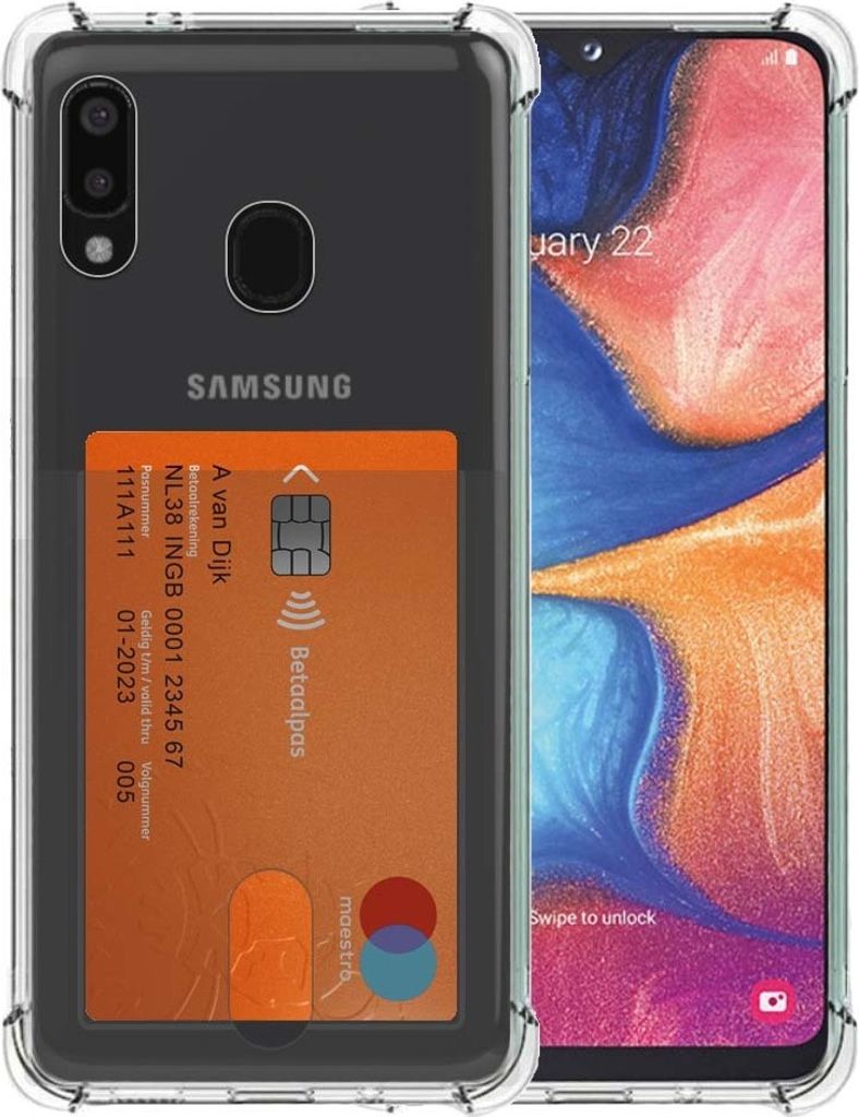 Smartphonica Telefoonhoesje Geschikt voor Samsung Galaxy A20E met Pasjeshouder Doorzichtig Siliconen - Transparant TPU Shockproof Backcover Case wi...