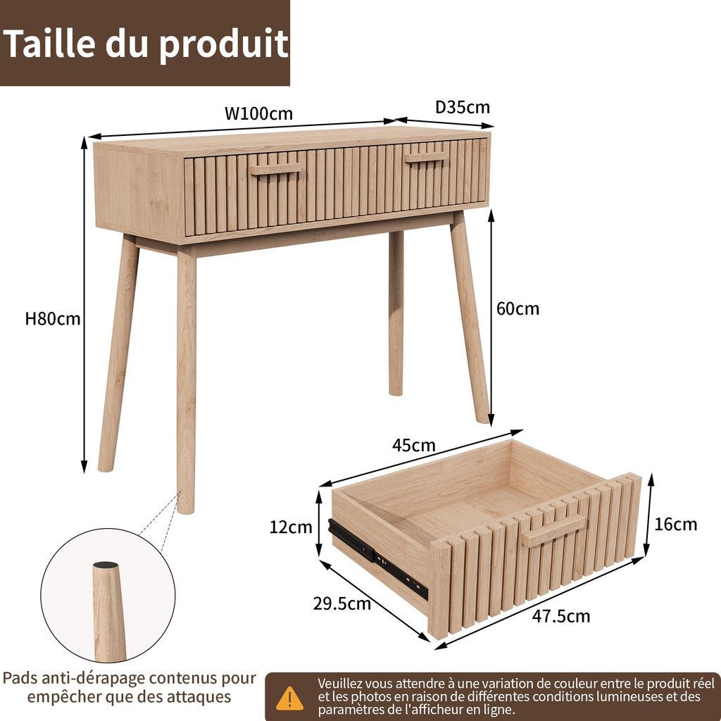 Consolle con 3 cassetti 110 cm in legno naturale e rattan - Nilde