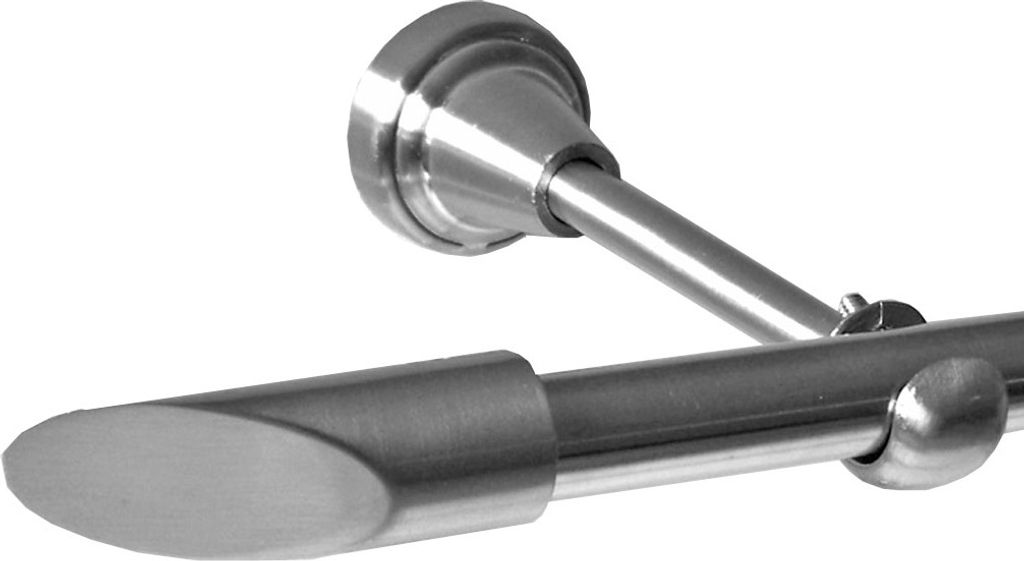 Gardinenstange Set Edelstahl Look Metall Ø 16mm zur Wandbefestigung 1-lauf Modern Schräge, Länge wählbar H14E15