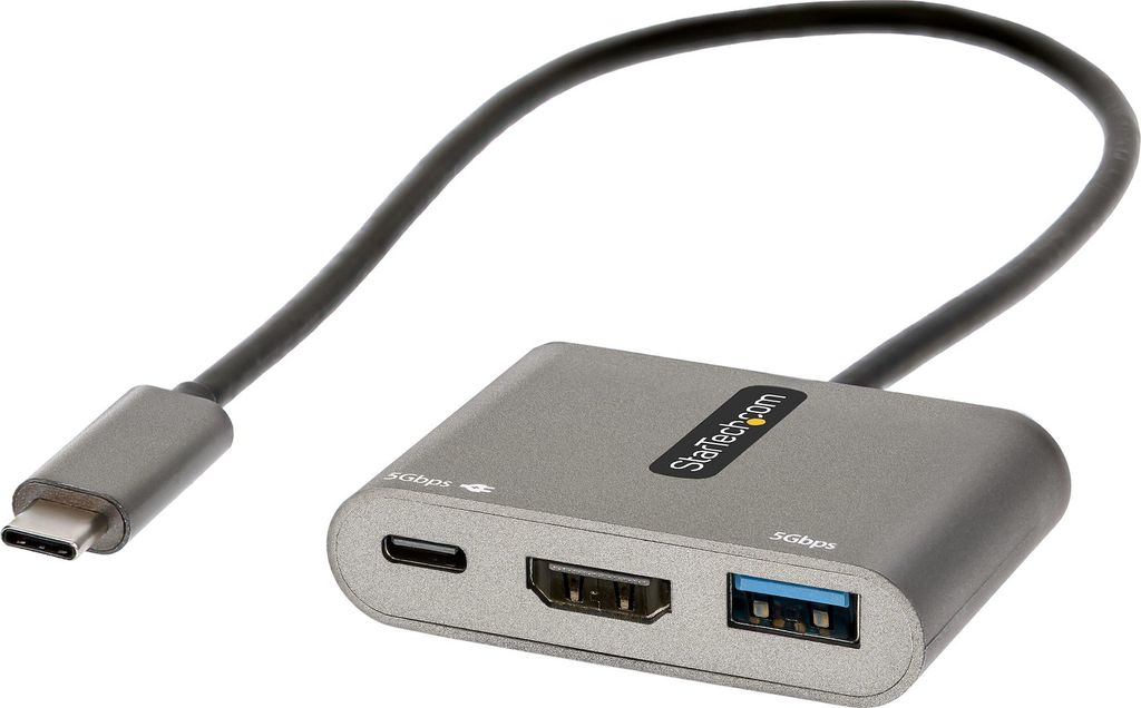 StarTech.com USB-C Multiport Adapter, USB-C auf HDMI 4K Anschluss, 100W PD, USB 3.0 Hub 5Gbit/s (1xTyp-C/ 1xA)