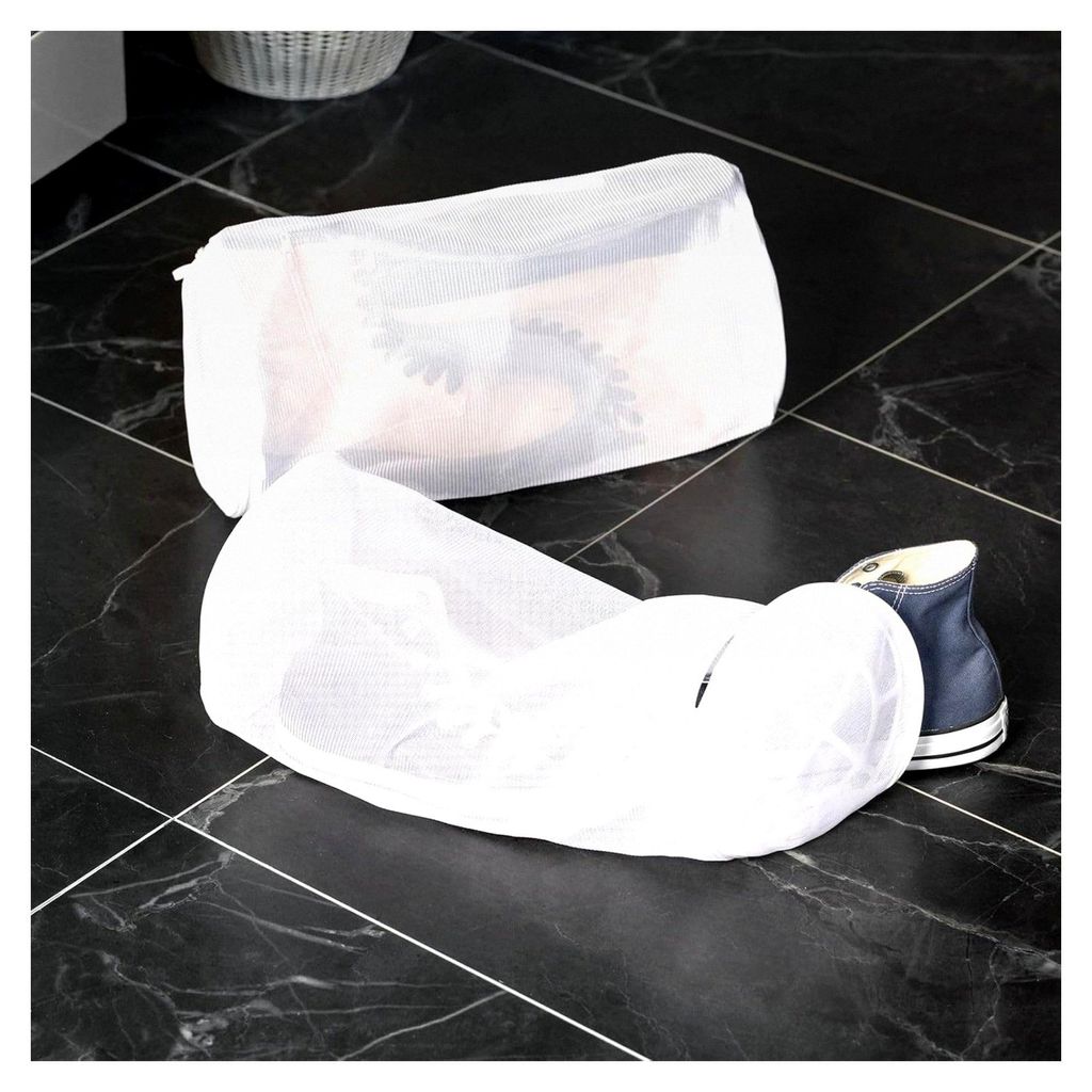 Wäschenetz für Schuhe 2er Set – Schutz beim Waschen, weißer Polyester Netzbeutel Ø18x38cm wiederverwendbar