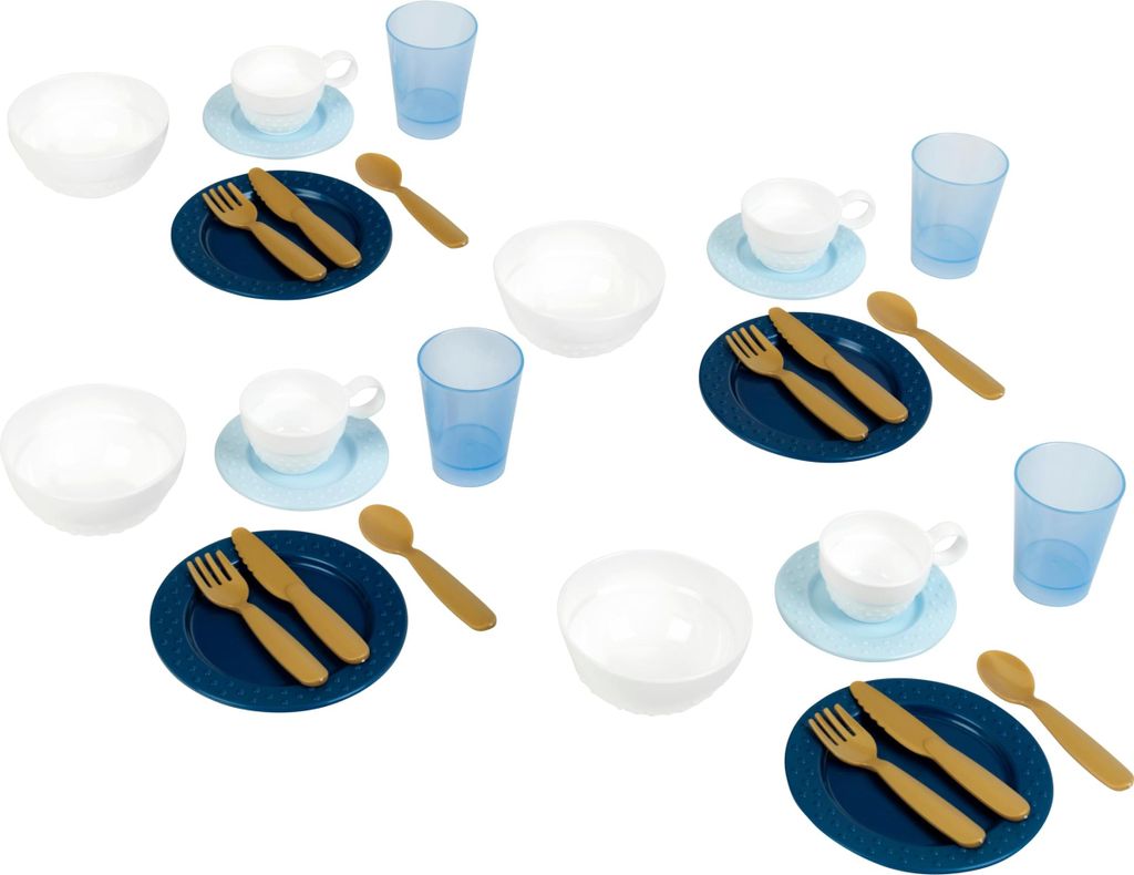 Theo Klein Geschirr-Set I Robustes und schickes Spielgeschirr für 4 Personen I Inkl. Bowls und goldfarbenem Besteck I Spielzeug für Kinder ab 2 J...