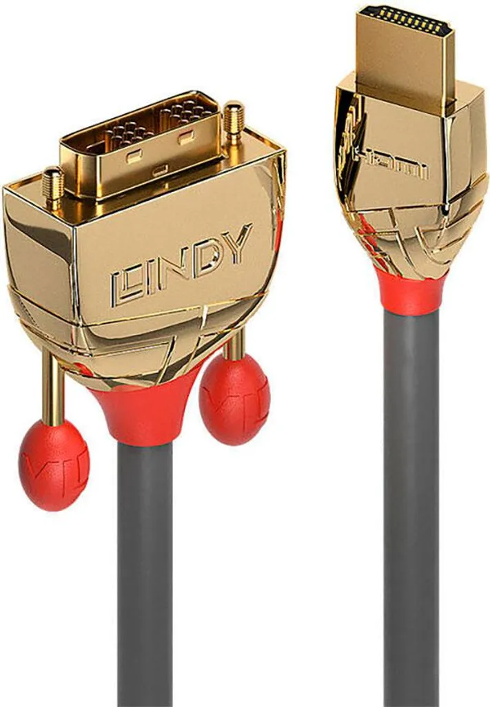 Lindy 36195 Cavo HDMI a DVI-D 2m Gold Line - Adattatore Video Professionale