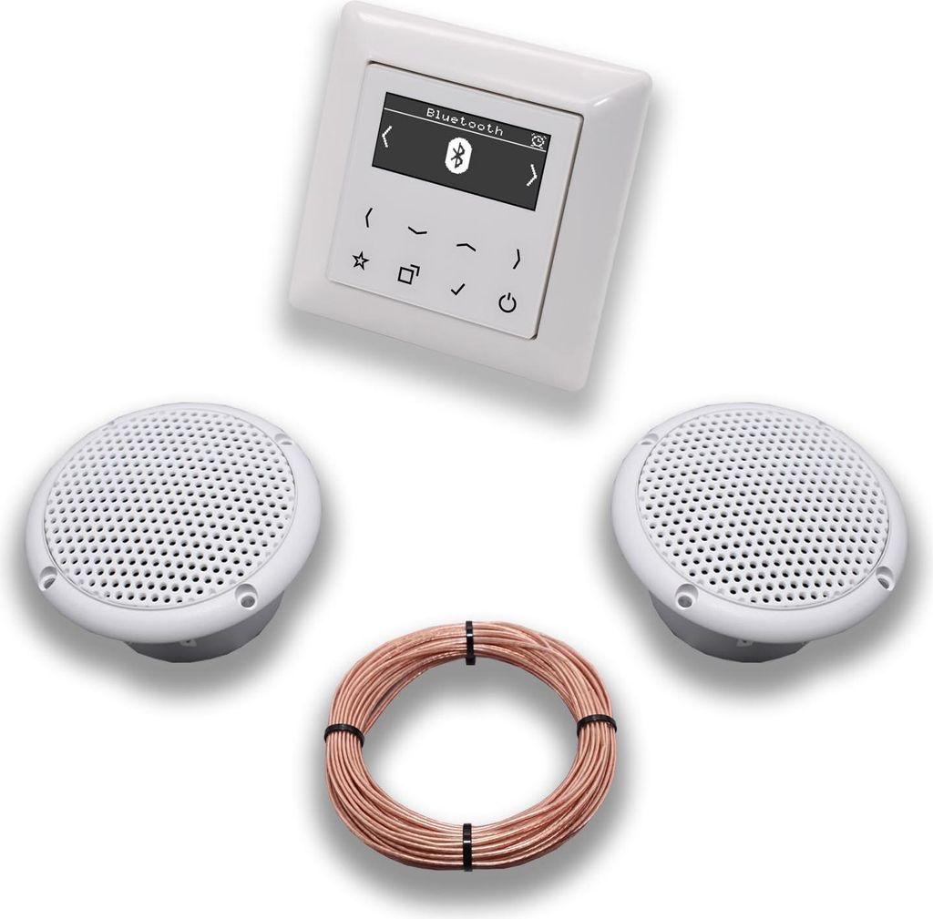 JUNG Smart Radio Unterputzradio DABABTWW DAB+ mit Bluetooth, JUNG AS 500 System alpinweiß, Komplett-Set mit 2 x Decken Feuchtraumlautsprecher/Bade...