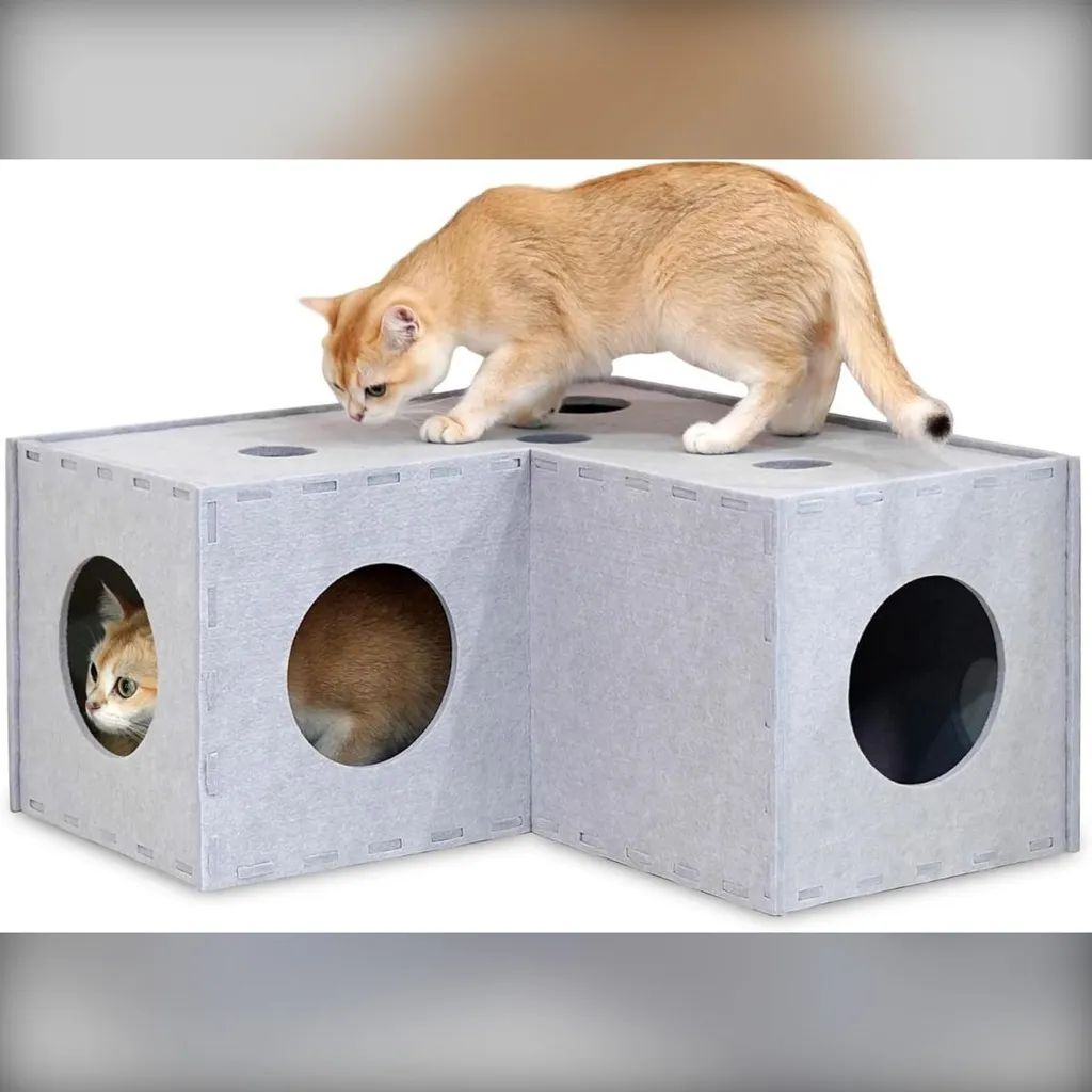 Tunnel de Jeu en Feutre Gris pour Chat INF : Jeu Interactif et Repos