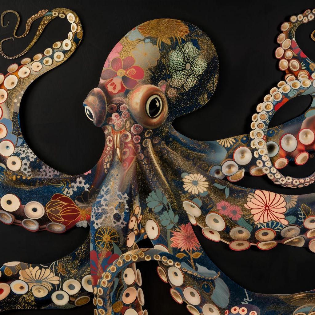 Plakat 60x60cm Oktopus In Schwarz