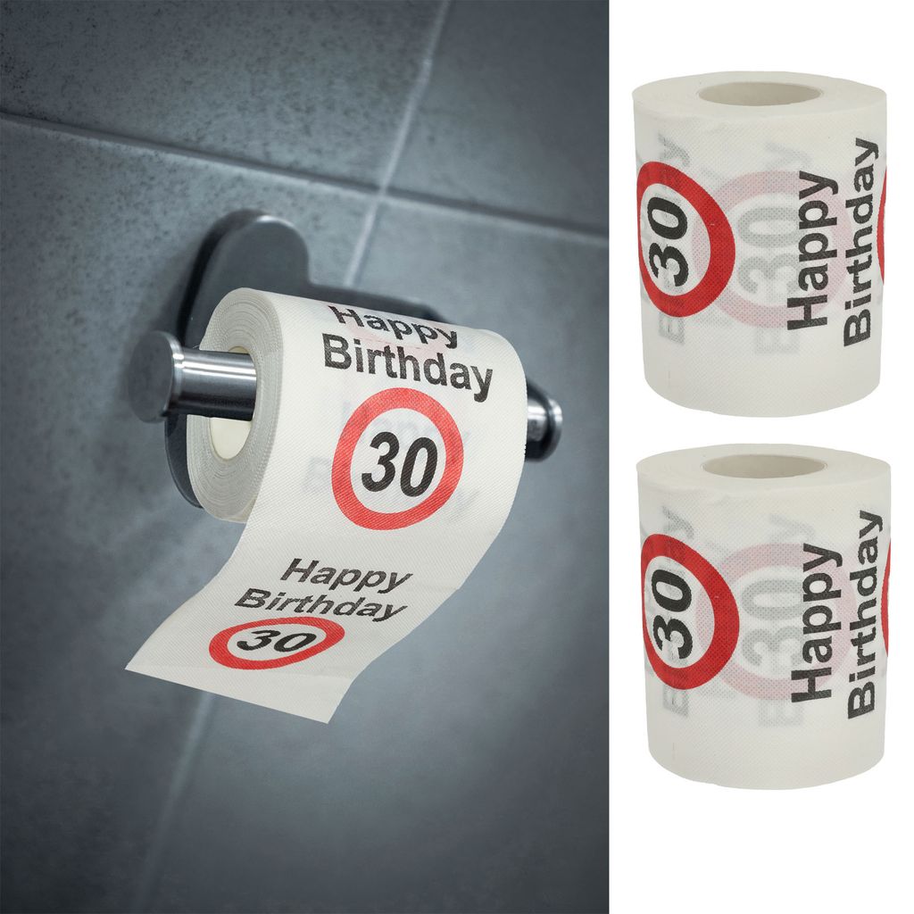 Toilettenpapier 2er Set "Happy Birthday 30" 30. Geburtstag 24 Meter 2-lagig Klopapier Motivpapier Rollen Toilette WC-Papier 180gr/qm