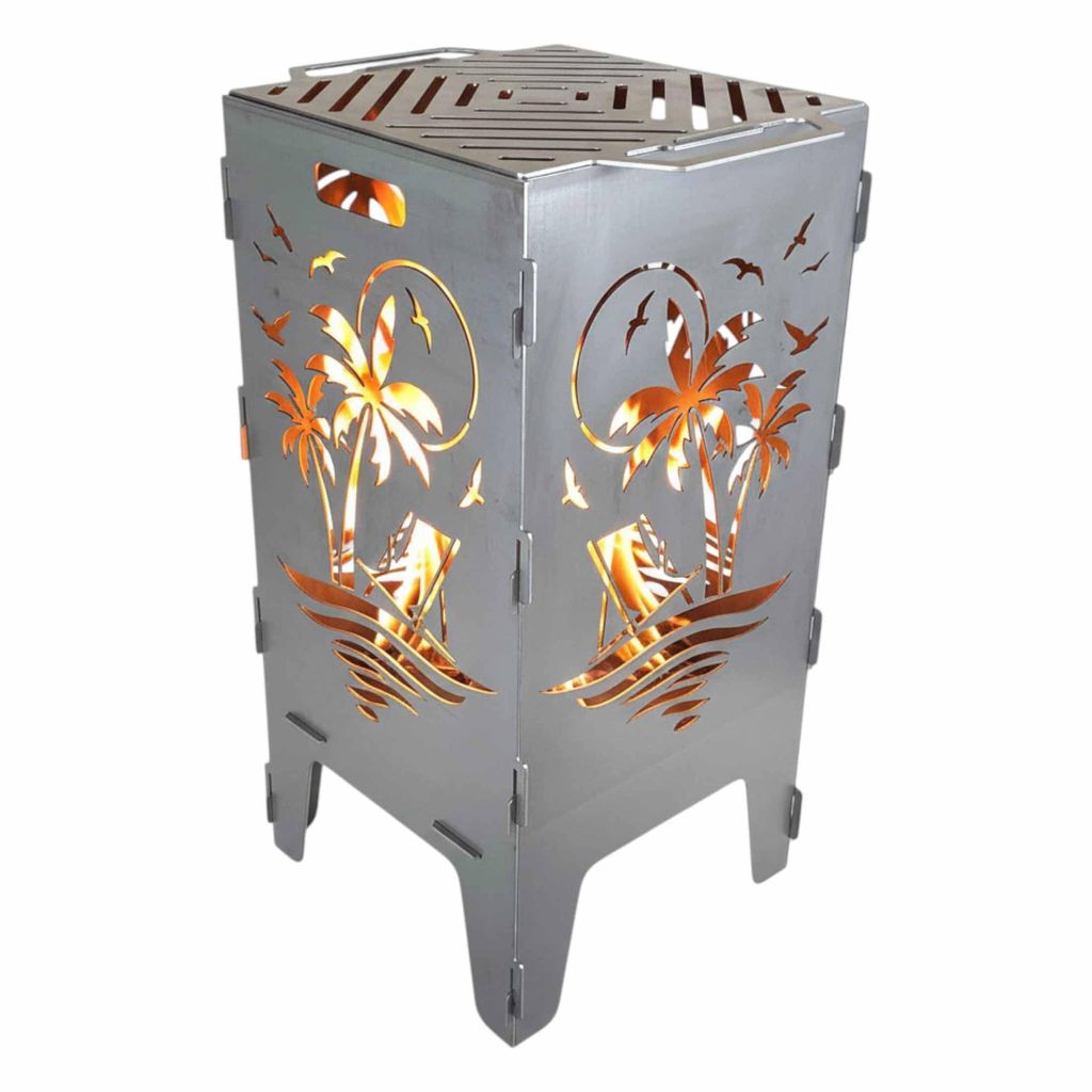 net-selling24 Feuerkorb mit Grill Feuertonne Motiv Palmenstrand 75cm