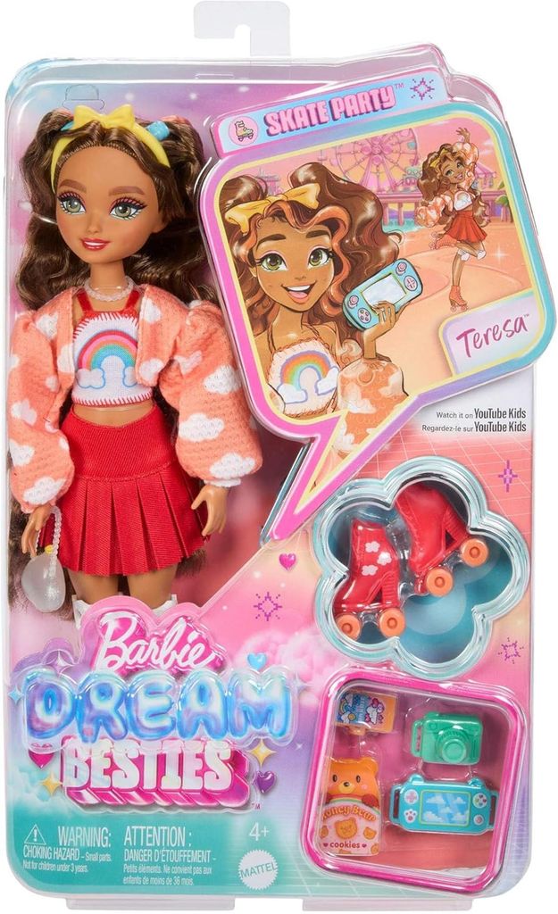 MATTEL Barbie Dream Besties Bambola di moda su pattini a Immagine del prodotto 