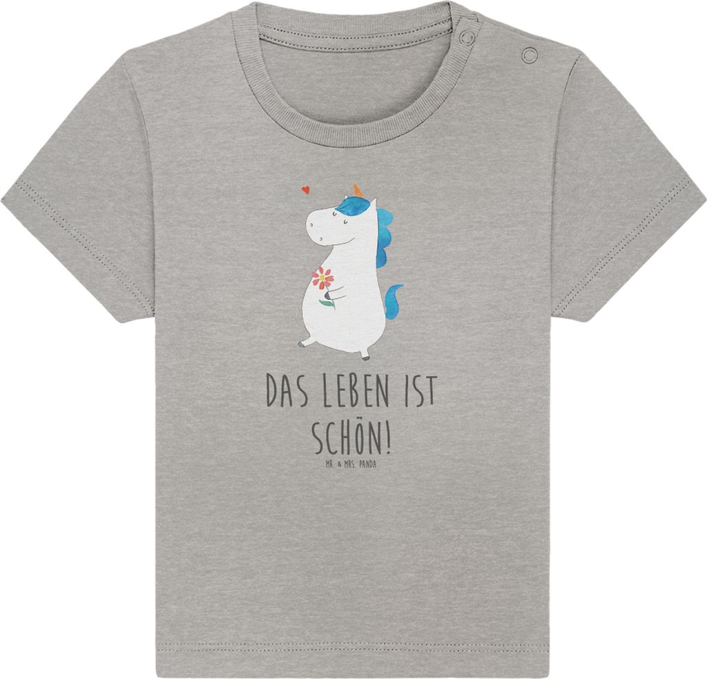 Mr. & Mrs. Panda T-Shirt Einhorn Spaziergang 12. - 18. Monat - Heather Grey - Geschenk, Unicorn, Öko Baby, Babyshirt, Kleinkind Shirt, Einhörner,...