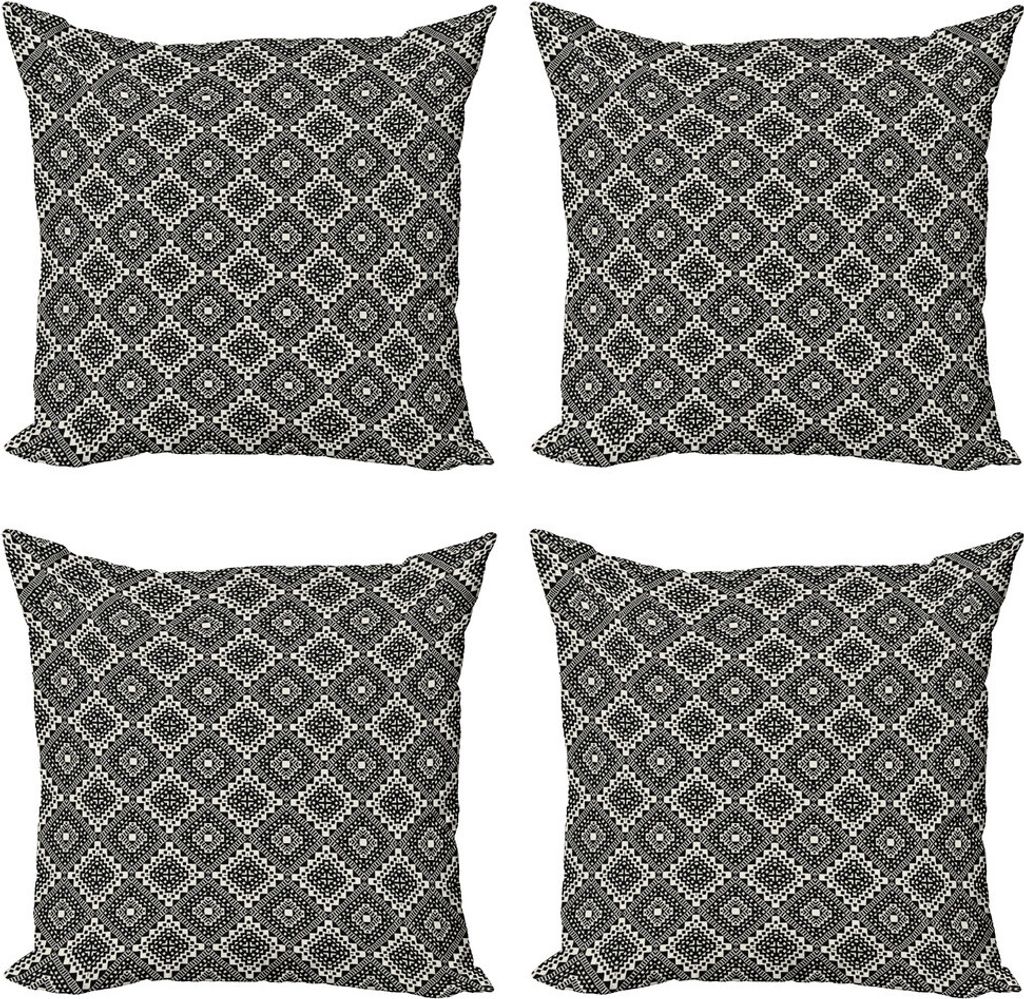 ABAKUHAUS aztekisch Kissenbezug Set (4 Stück), Tribal Minimalist Grafik, Moderner Doppelseitiger Digitaldruck, 45 cm x 45 cm, Elfenbeinschwarz