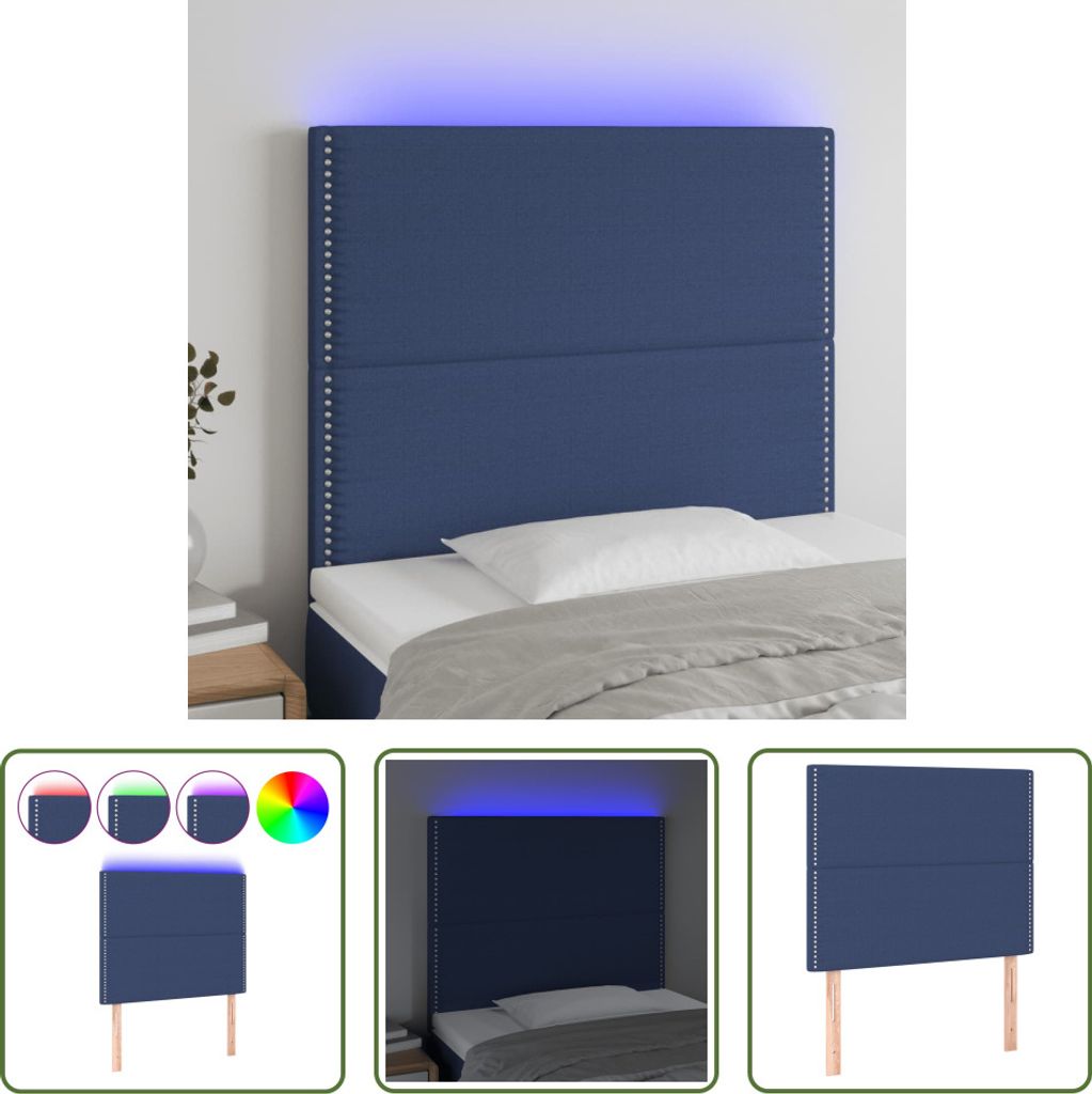 The Living Store LED Kopfteil Blau 90x5x118/128 cm Stoff